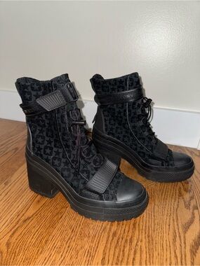 Converse Black Star-Pattern Platform Lace-Up Heeled Boots